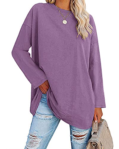 Ebifin Oversize Langarmshirt Damen Longshirt Rundhalsausschnitt Oberteil...