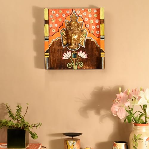 Image of Amantran Wall decor frame with divine Ganesha Majestically set on a beautiful frame | Handcrafted Wall Art for Home Decor & Office Spaces