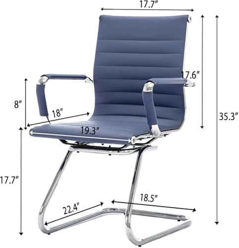 Image of HNY Leather Office Guest & Reception Chairs Set of 2, Modern Waiting Room Chairs with Arms, Desk Chair no Wheels with Sled Base for Conference Room, Navy