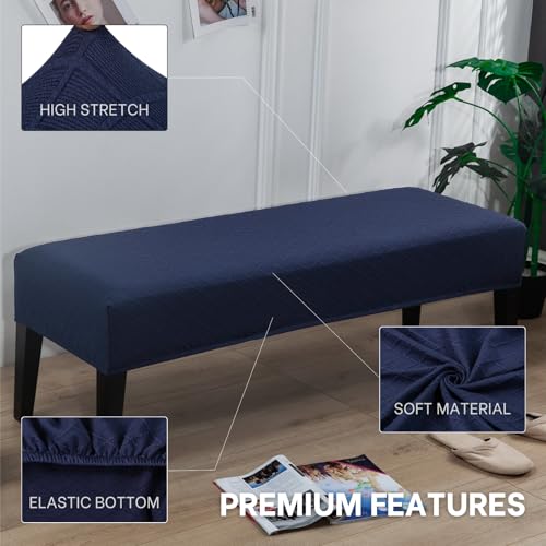 Image of SearchI Dining Bench Cover, Stretch Washable Long Bench Seat Covers, Rectangle Dining Table Bench Slipover for Dining Room, Living Room, Kitchen(Midnight Blue)