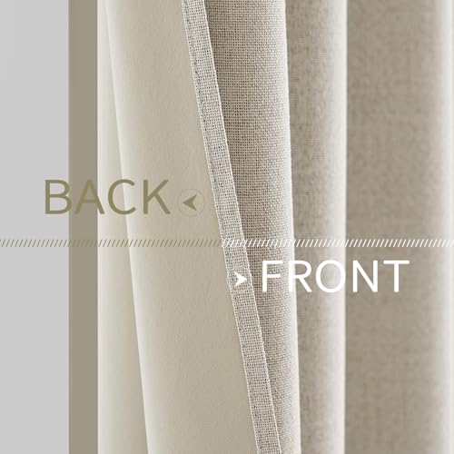 Image of MIULEE 100% Blackout Linen Curtains for Bedroom Thermal Insulated Birch Grommet Room Darkening Curtains & Drapes for Living Room 52 x 96 Inch (2 Panels)