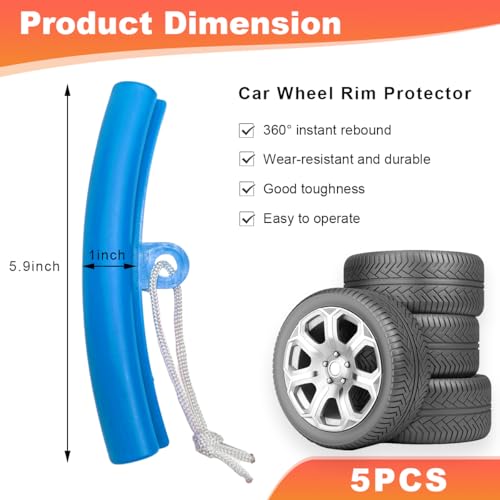 Image of KVAEY 5 PCS Car Tire Changing Rim Protector, Flexible Anti-Scratch Fixing Tyre Rim Protective Cover, Perfect Arc Fit Wheel Changing Rim Edge Savers for Cars SUVs Motorcycle (Blue)