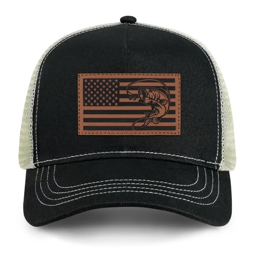 Image of Fishing Gifts for Men American Flag Trucker Hat Mens Fathers Day Christmas Birthday Gifts Fishing Hat for Dad