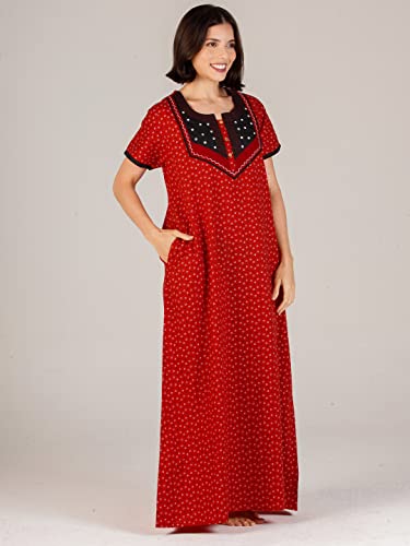 Image of Evolove Women's Cotton Long Maxi Night Gown Nighty Dress with Pocket & Stylish Button, Super Soft Comfortable (LNG-Button)