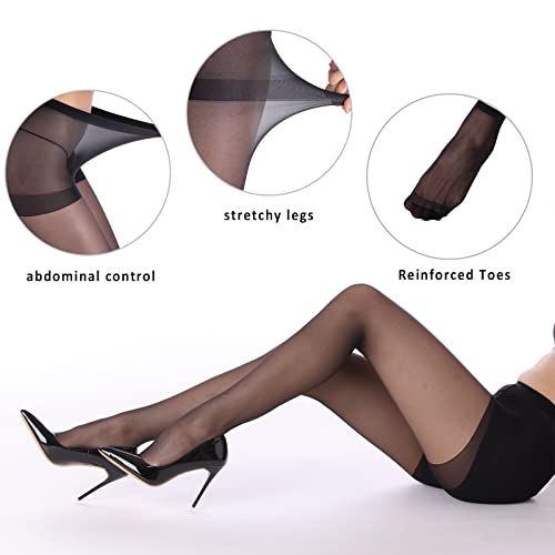 Image of YAGAXI 20D Sheer Tights for Women - 3 Pairs Women's Control Top Pantyhose