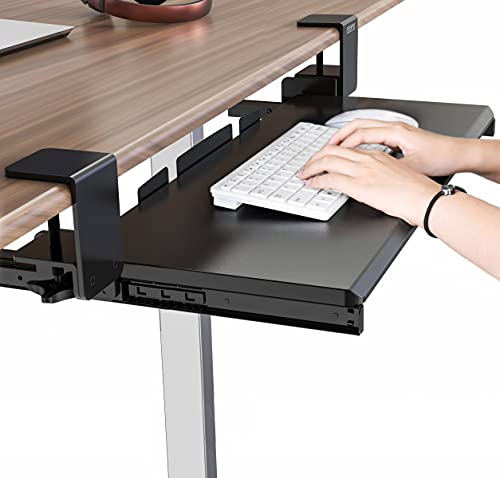 Clamp On Keyboard Tray Under Desk Storage - Ergonomic Desk Drawer Computer Keyboard Stand Under Desk Drawer - Under Desk Keyboard Tray Desk Extender - Office Keyboard Drawer Keyboard Stand for Desk