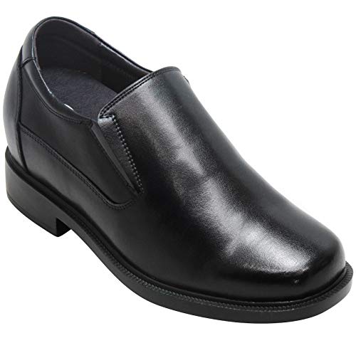CALTO Men's Invisible Height Increasing Elevator Shoes - Black Leather Slip-on Lightweight Casual Loafers - 3.6 Inches Taller - K31714 - Size 9 D(M) US