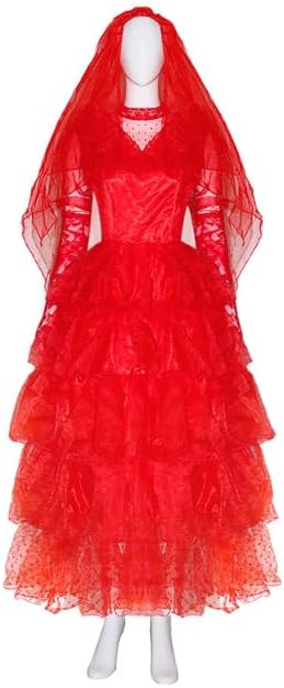 Red Gothic Wedding Bride Costume Adult Women Red Bride Wedding Dress with Veil