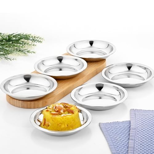 Vinod Stainless Steel Round Beeding Halwa Plate, Set of 6 Piece (11.2 cm Diameter)