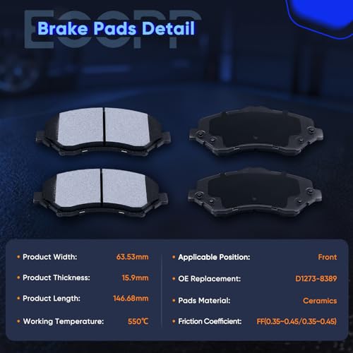 Image of Brake Pads ECCPP D1273 Front Ceramic Brake Pads Kits For Jeep For Wrangler | For Chrysler For Town & Country,For Dodge For Journey,For Dodge For Nitro,For Jeep For Liberty,For Ram For C /V,For Routan