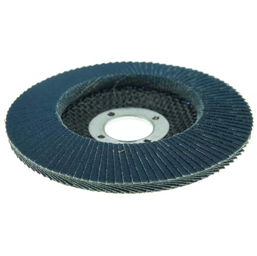 Image of Weiler 50606 Tiger 7 /8 inch Arbor, 4-1 /2 inch Diameter, 120 Grit, Zirconium, Phenolic Backing, Angled Abrasive Flap Disc (Pack of 10)