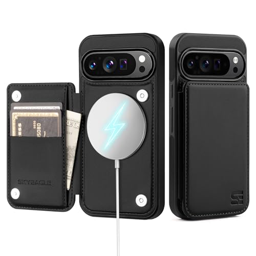 SkyEagle Compatible with Magsafe Google Pixel 10 Wallet Case with Card Holder PU Leather RFID Blocking Flip Protective Cover Kickstand Credit Card Slots Men Women,Phone Case for Pixel 10 Pro,Black