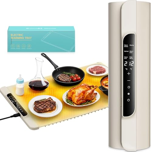 Warming Mat for Food - Food Warmer with 14 Temperature - Silicone 6 Modes Electric Warming Tray - Home Kitchen Appliances - 26 * 15 inches (Cream)