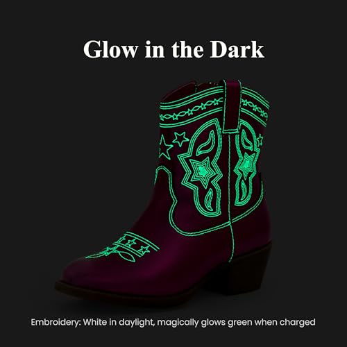 PATPAT Kids Cowboy Boots for Girls and Boys – Western Mid Calf Cowgirl Boots with Embroidered and Zipper Design, Riding Shoes for Little Kid/Big Kid2
