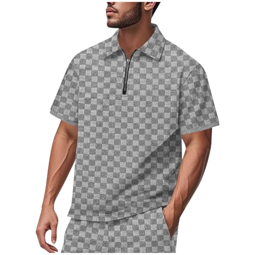 Polo homme à fermeture éclair et manches courtes | T-shirt d'été jacquard ample et respirant