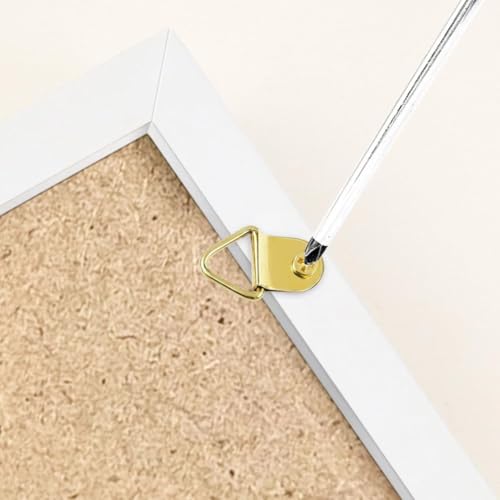 Image of 100Pcs Metal Small Triangle Ring Picture Hangers with Screws Artwork Photo Picture Frames Hanger Wall Mount Hook Picture Hanging Hardware for Hanging Picture Frames, Gold