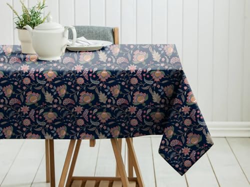 Image of Casableu Kasbah Navy Blue Table Cloth for 6 Seater Dining Table | 52x72 Inch Rectangular Table Cover | Dust-Proof, Washable Fabric | Decorative Dining Table Cover for Home