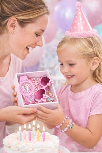 Image of ALNA-TURA Gifts For Kids Girls | Combo Pink Stylish Modern Fashionable Unicorn Watch, Cute Pink Sunglasses and Crystal Bracelet | Best Birthday Return Gift Set for Baby Children | For Age 3 to 12 Years