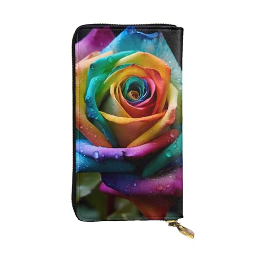 Leather Wallet - Stylish and Durable Wallet for Women with Multiple Compartments and Zipper Design Rainbow Rose Picture