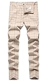 HENGAO Herren-Chinohose, gerade Passform, kariert, A- Helles Khaki, 56