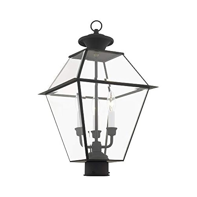 Livex Lighting 2384-04 Westover 3 Light Outdoor Black Finish Solid Brass Wall Lantern with Clear Beveled Glass, 22 x 12 x 22