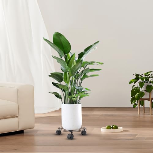 LDXDRU 4 Stück Pflanzenroller Rund, 27x5CM Blumenroller Outdoor Wetterfest, Pflanzen Untersetzer mit Rollen, Pflanzenroller Außenbereich 360 °, Rollbrett Pflanzen für Blumentopf Tragkraft 40 kg