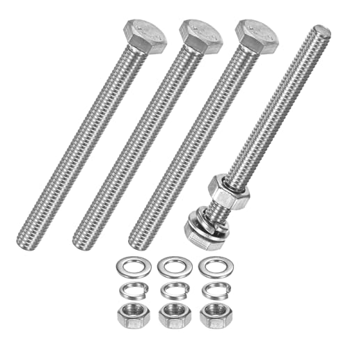 M METERXITY 4-Pack Hex Head Screw Bolt with Nuts Flat &amp; Lock Washers M6x65mm Stainless Steel Bolts and Nuts Kit Fully Threaded Metric Bolt Assortment for Equipment/Machinery