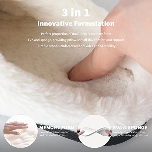 Slippers for Women Fuzzy House Slip on Indoor Outdoor Bedroom Furry Fleece Lined Ladies Comfy Memory Foam Female Home Shoes Anti-Skid Rubber Hard Sole Light Grey Size 7-8