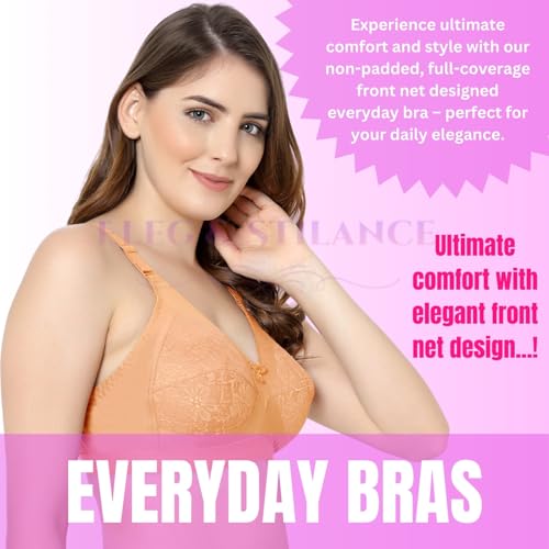 Image of ELEG & STILANCE Women's Cotton Full Coverage Non-Padded Wirefree, Adjustable Straps Minimizer Bra
