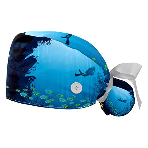Chapeaux bouffants 2PCS JDEZ casquettes travail ajustables bleu