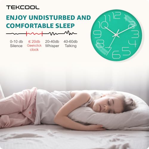 Image of TEKCOOL Plastic Digital Wall Clock 12 inch Silent Quartz Decorative Non-Ticking Classic Clock Battery Operated Round Easy to Read for Room /Home /Kitchen /Bedroom /Office /School-(Light Green)'