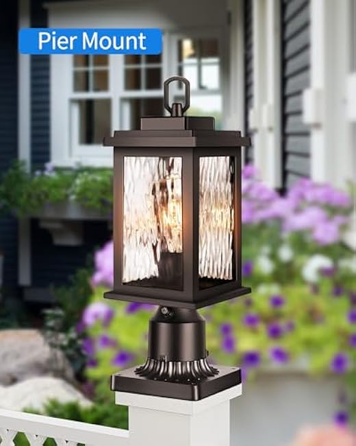VIANIS Outdoor Post Lights Hardwired 120V, Oil Rubbed Bronze Dusk to Dawn Lantern Post for Outside with Pier Mount Base, Waterproof Aluminum ORB Exterior Lamp Post Light Fixture for Column Mount Light
