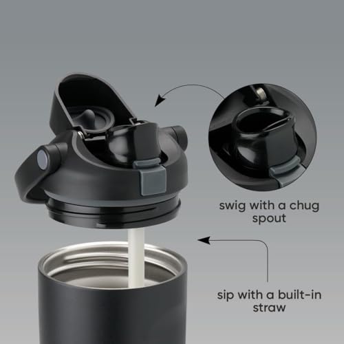 Image of COMFYPOTFreeSip Sway 900ml Stainless Steel Water Tumbler with Two-Way Spout & Straw, Bucket Handle, Leak-Proof BPA-Free Sports & Travel Sipper for School, Gym & Outdoor (Cust /Matte Black)