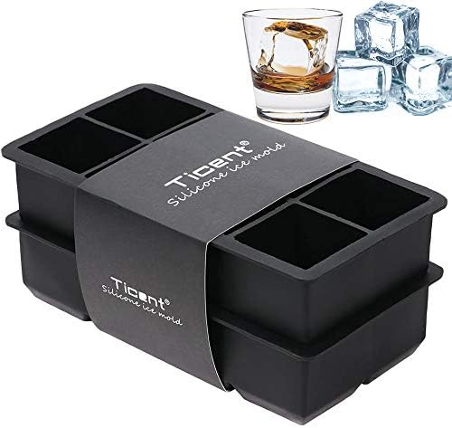 Ticent Large Ice-Cube-Tray Silicone Ice-Cube-Mold 2-Inch Ice Cubes for Whiskey and Cocktail, Pack of 2