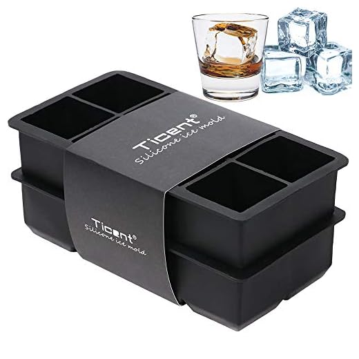 Ticent Large Ice-Cube-Tray Silicone Ice-Cube-Mold 2-Inch Ice Cubes for Whiskey and Cocktail, Pack of 2