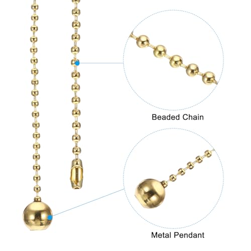 Image of PATIKIL 1M 3.3ft Ceiling Fan Pull Chain, 2 Pcs Beaded Pulls Cord Extender Ball Pendant for Fan Light Chandelier Table Lamp Pulling Switch, Gold Tone