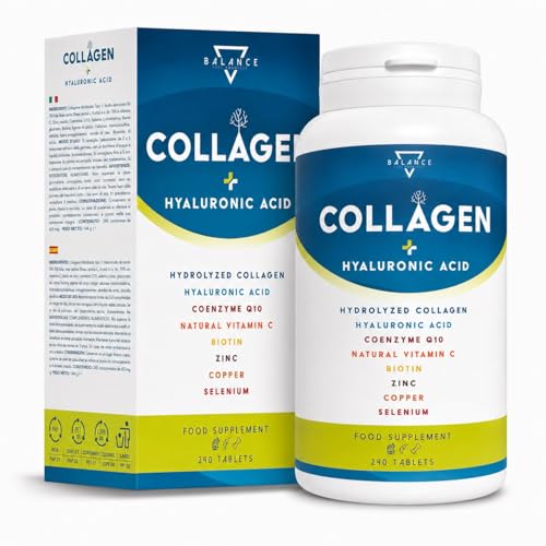 COLLAGENE IDROLIZZATO 2000MG - 240 COMPRESSE | Collagene e Acido Ialuronico, Coenzima Q10, Vitamina C, Biotina e Zinco per Pelle, Ossa e Articolazioni