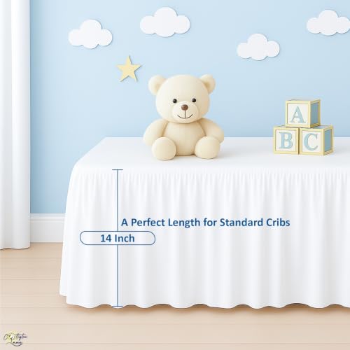 Image of Cottington Lane White Crib Skirt Dust Ruffle 14 inch Drop, Fits 28 inch x 52 inch