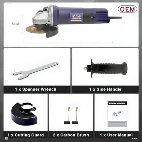 Image of OEM Professional Angle Grinder Machine 850W | Heavy Duty Copper Motor | 100mm (4 Inch) Grinder Cutter for Cutting, Grinding & Polishing | Low Noise | No Heating | 6 Months Warranty Back Switch (AG80)