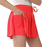 zqajuxg Girls Flowy Shorts with Spandex Liner,2 in 1 Butterfly Shorts Teen Girls with Pockets for Sports，Running，Athletic/Neon Red/6-8 Years