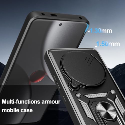 Image of Shockproof Back Case Cover for Xiaomi 17 Ultra 5G, Shockproof Xiaomi 17 Ultra Back Cover, Ring Case with Kickstand and Camera Protection Shutter - Black