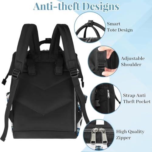 Image of Large Diaper-Bag-Backpack Waterproof Nappy-Bag Baby-Gifts Blue Tractor | Monogrammed Baby Backpack for Traveling Stroller Organizer Mommy Bag for New Parents Personalized Baby Shower Gifts