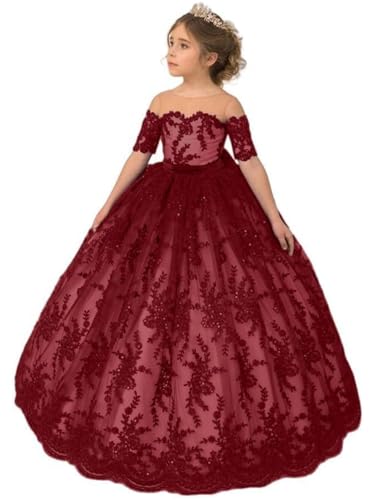 Off Shoulder Flower Girl Dresses for Wedding Lace Applique Pageant Dresses for Girls Flower Girl Dress