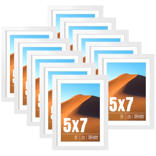 Image of LaVie Home 5x7 Picture Frame White Set of 10, Display 4x6 with Mat or 5 x 7 Without Mat Picture, Photo Frame Collage for Wall Gallery or Table Deco, Hanging or Tabletop Display