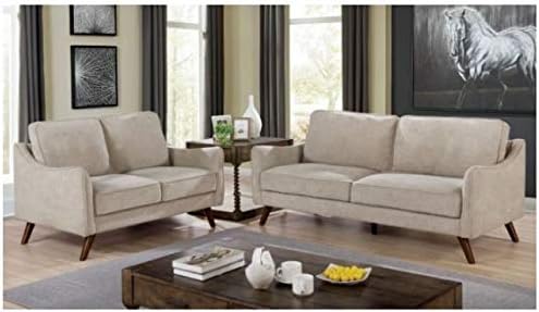 Naha 3 Pieces Mid-Century Modern Sofa Set in Light Gray Chenille