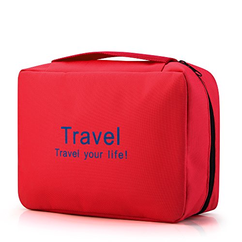 Preisvergleich Produktbild Rusty Bob - Kosmetiktasche für Reisen mit Haken zum Aufhängen / Große Kulturtasche / Kulturbeutel / Waschbeutel / Kulturtasche Bad-Tasche / Damen und Herren (Rot)