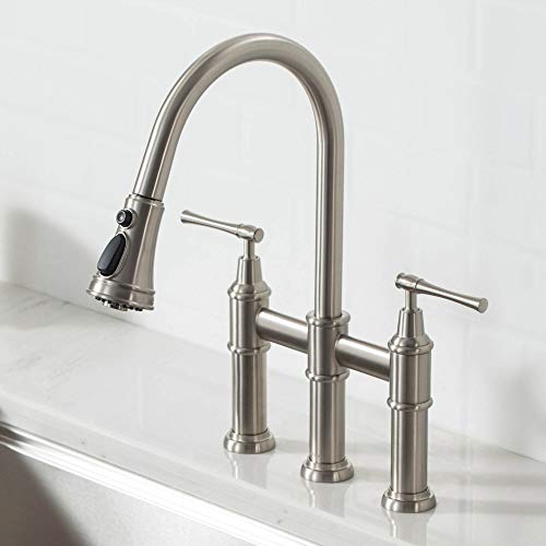 KRAUS Allyn Transitional Bridge Kitchen Faucet with Pull-Down Sprayhead in Spot Free Stainless Steel, KPF-3121SFS - image 2