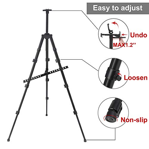 Starhoo Easel For Painting Canvas - Aluminum Art Easel Stand For Table Top/Floor 17" To 63" Adjustable Height With Portable Bag Classic Black #TOP1