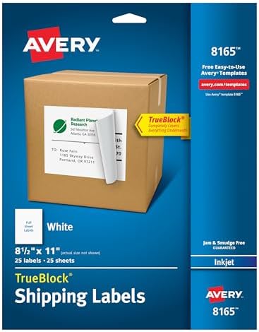 Amazon.com : Avery Full Sheet Printable Shipping Labels, 8.5" x 11 ...