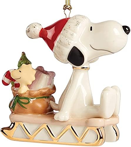 Kate Spade/Lenox Lenox Snoopy & Woodstock Sledding Into The Holidays Candy Cane gifts Ornament